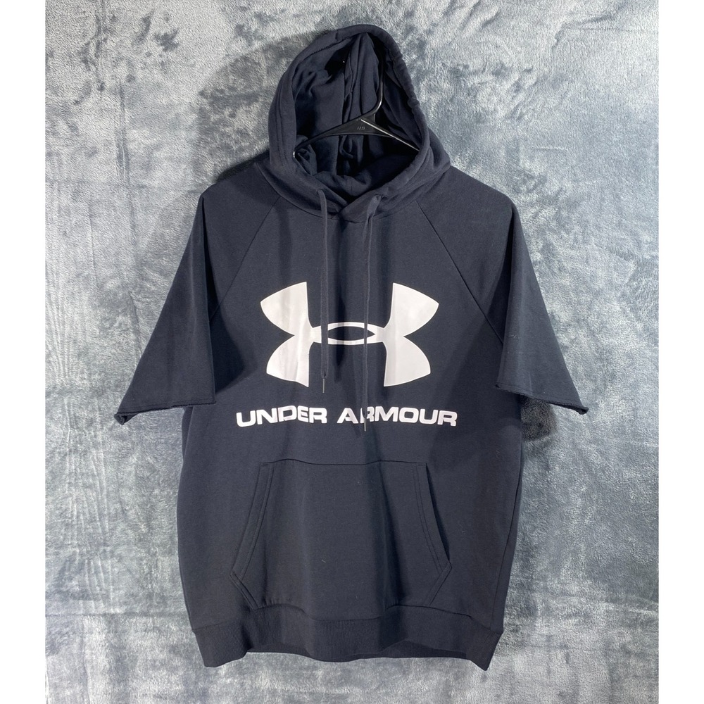 Under Armour Hoodie Shirt Mens Large Black Pullover Fleece Center Logo Kangaroo